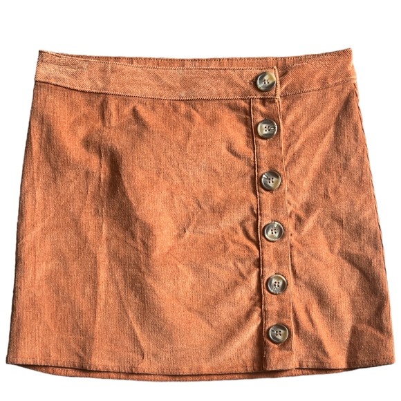 Rue21 Mini Corduroy Skirt Women's Small Cinnamon Brown Button Front Skirt Boho - Picture 1 of 5